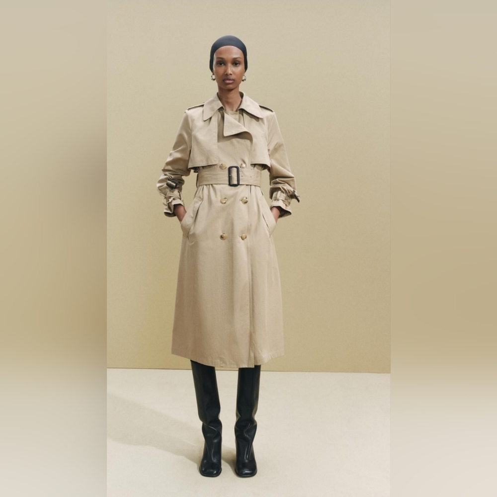 Zara Beige Double-Breasted Trench Coat